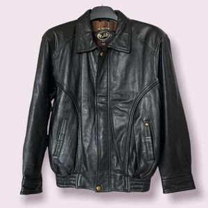 Genuine Rich leather Bomber jacket in Black